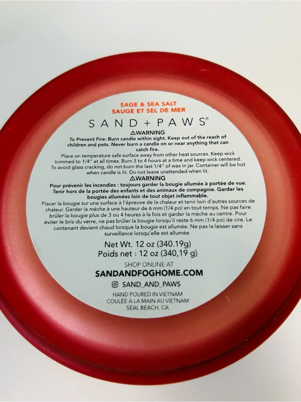 Sand & Paws NWOT Unused 2 Wick Sage & Sea Salt 12 Oz. Soy Wax Blend Candle